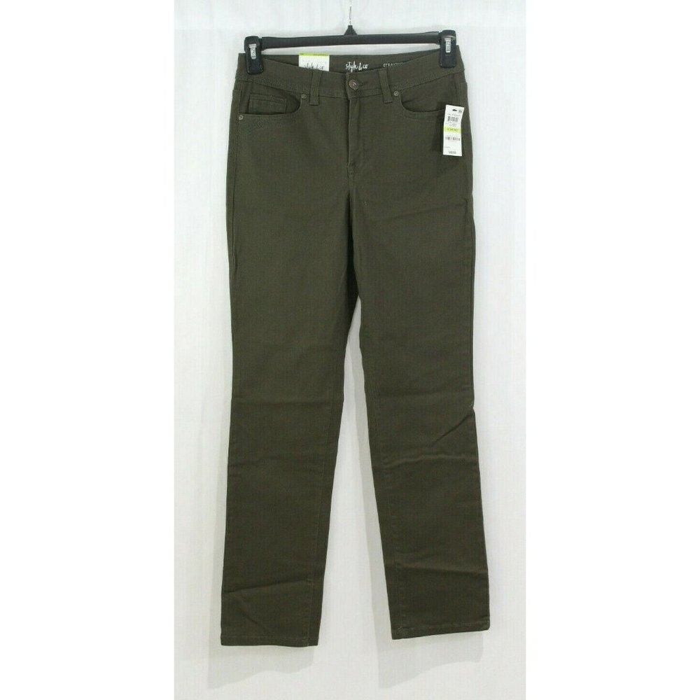 Style & Co Womens Deep Moss Green Rail Straight Leg High Rise Jeans 4 Short NWT